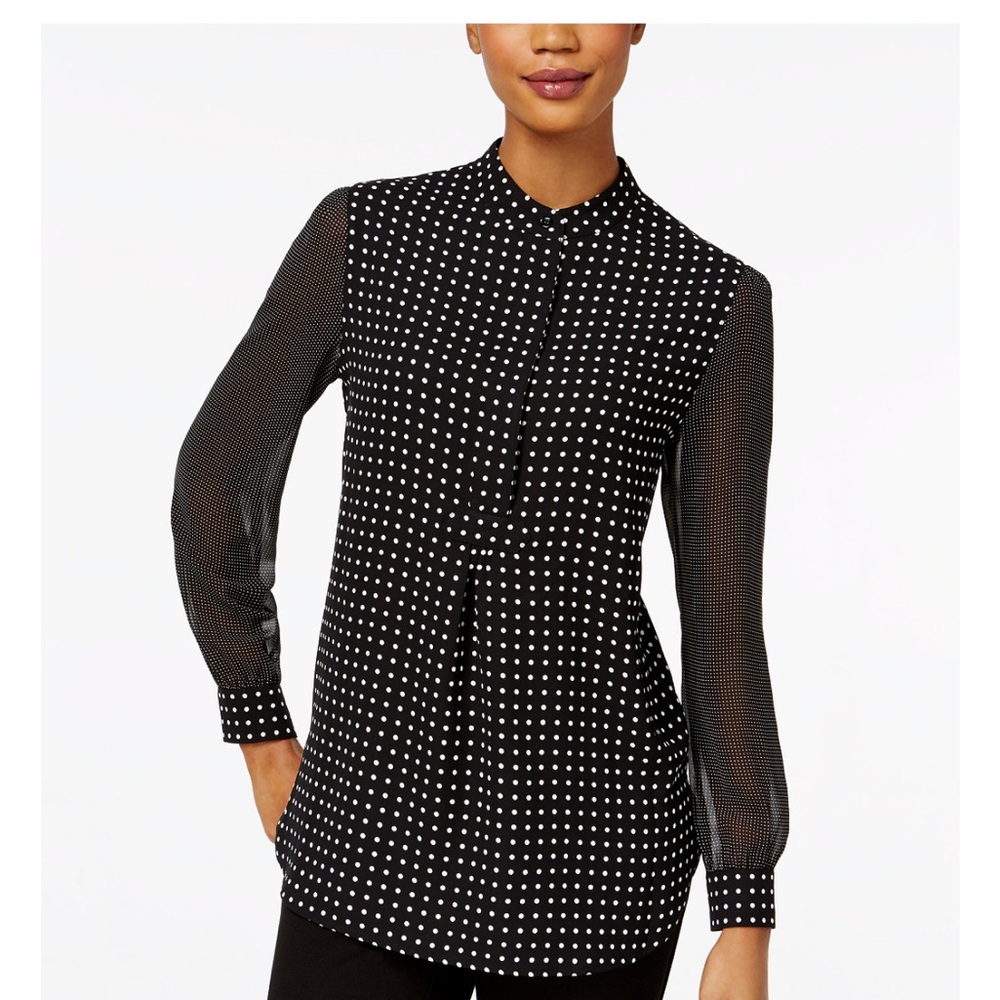BNWT Anne Klein Petite Dot-Print Poet Blouse Petite Small